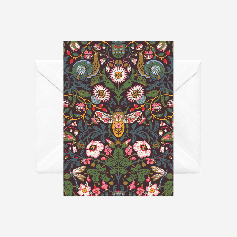 Greeting card with NZ floral and butterfly damask pattern by Tanya Wolfkamp. Comes with a a white envelope
