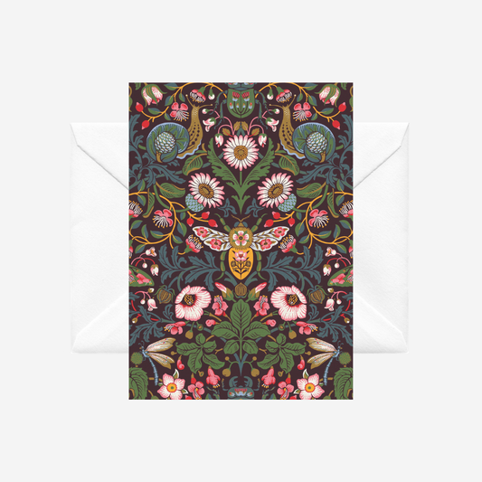 Greeting card with NZ floral and butterfly damask pattern by Tanya Wolfkamp. Comes with a a white envelope