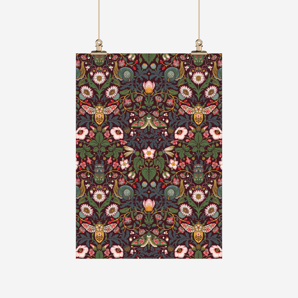 Teatowel with Victorian NZ insects and damask pattern,  by Tanya Wolfkamp
