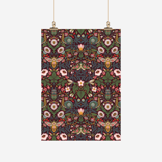 Teatowel with Victorian NZ insects and damask pattern,  by Tanya Wolfkamp